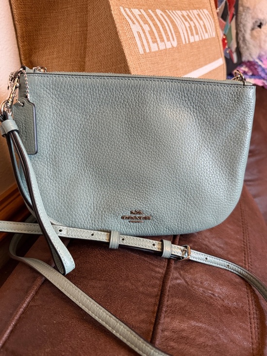Coach Handbags - Coach Pebble Leather Crossbody Bag - Pale Blue